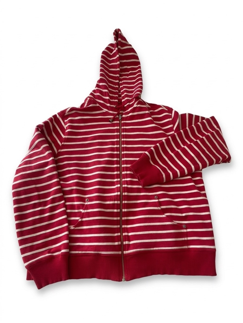 Valerie Stevens Red & White Striped Hooded Zip Jacket